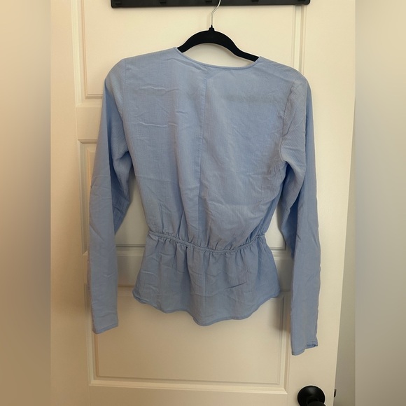 *3/$25* Elegant Blue Long Sleeve Wrap Peplum Blouse - Picture 2 of 2